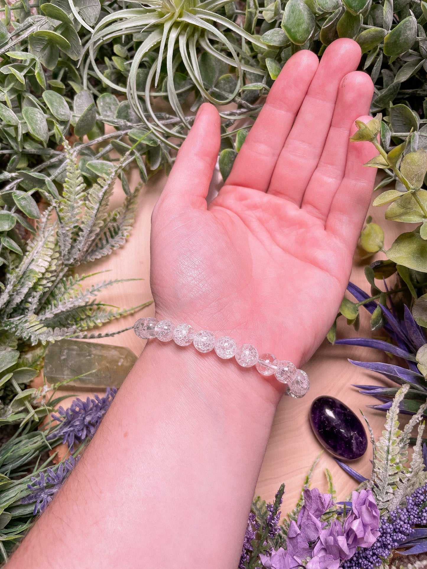 8mm Beaded Crackle Quartz Bracelet