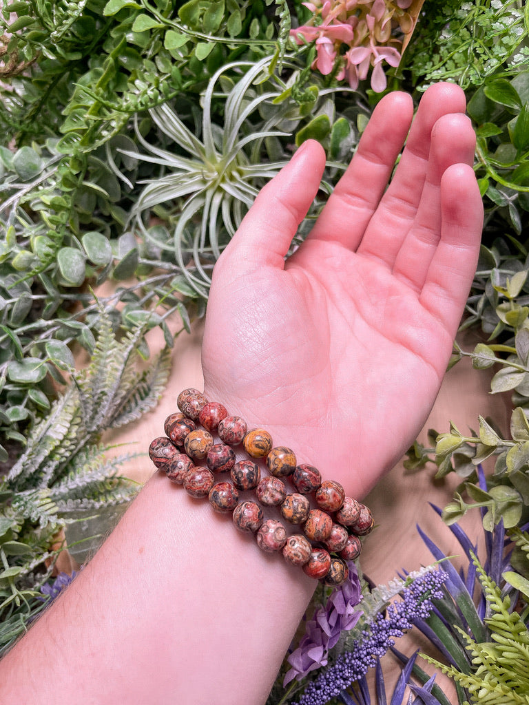 8mm Beaded Leopard Skin Jasper Bracelet