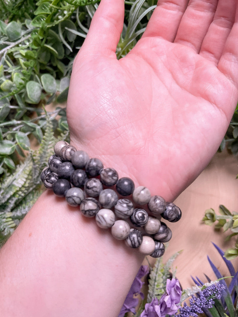 8mm Beaded Spiderweb Jasper Bracelet