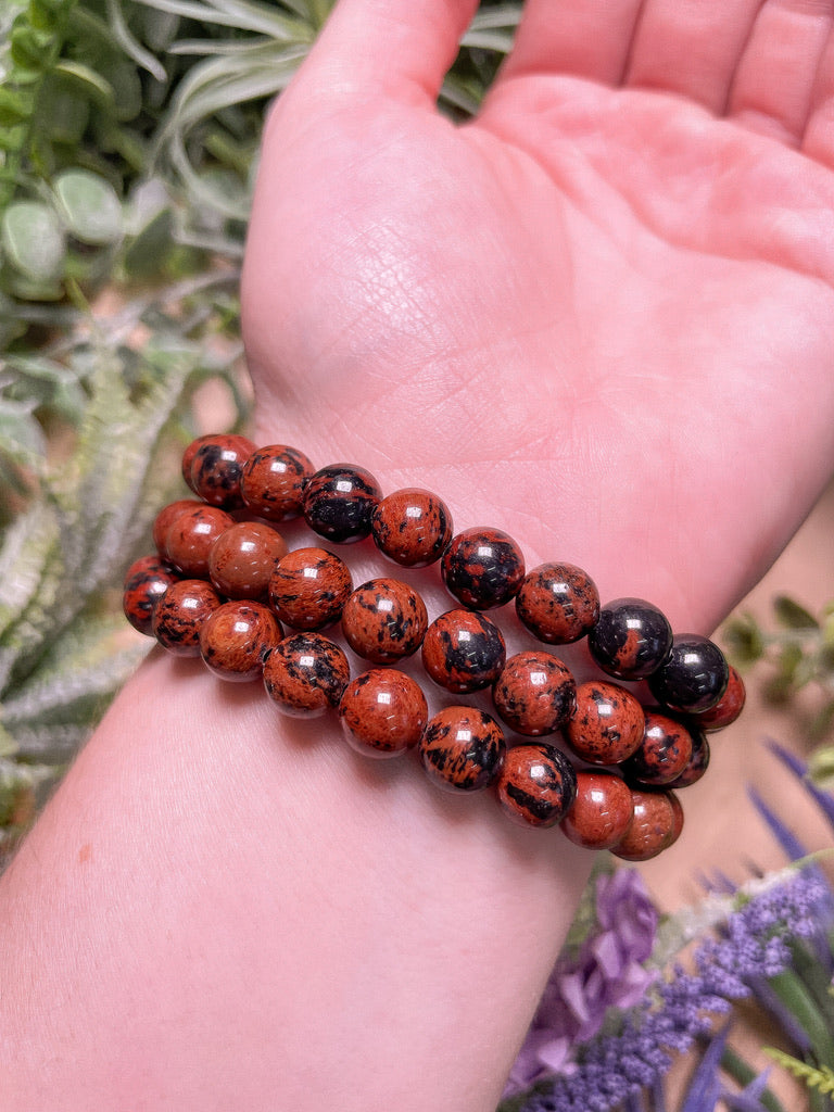 8mm Beaded Red Obsidian Bracelet