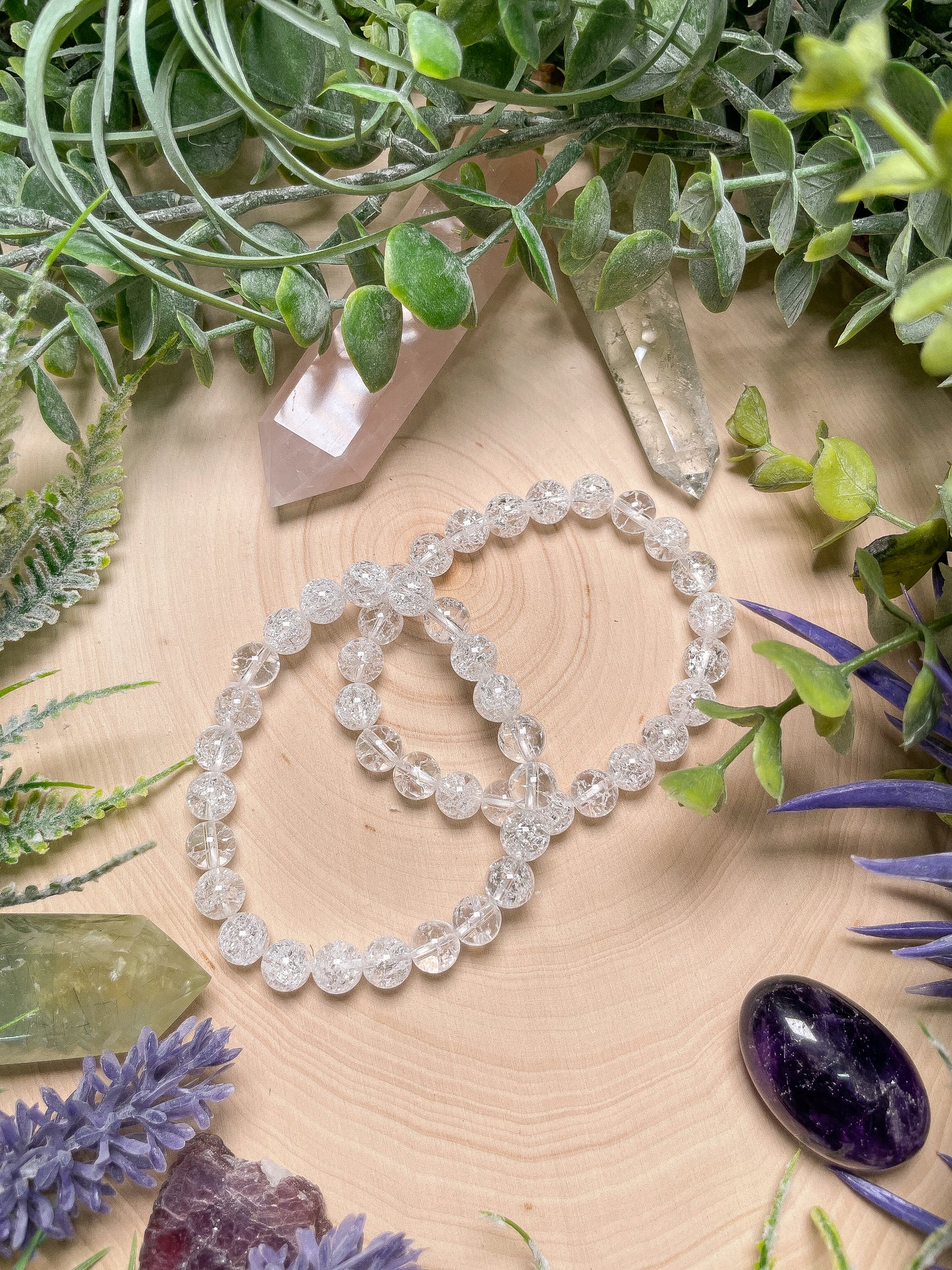 8mm Beaded Crackle Quartz Bracelet