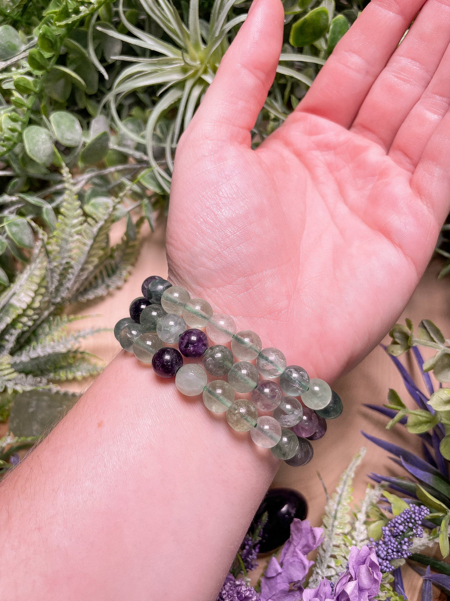 8mm Beaded Rainbow Fluorite Bracelet