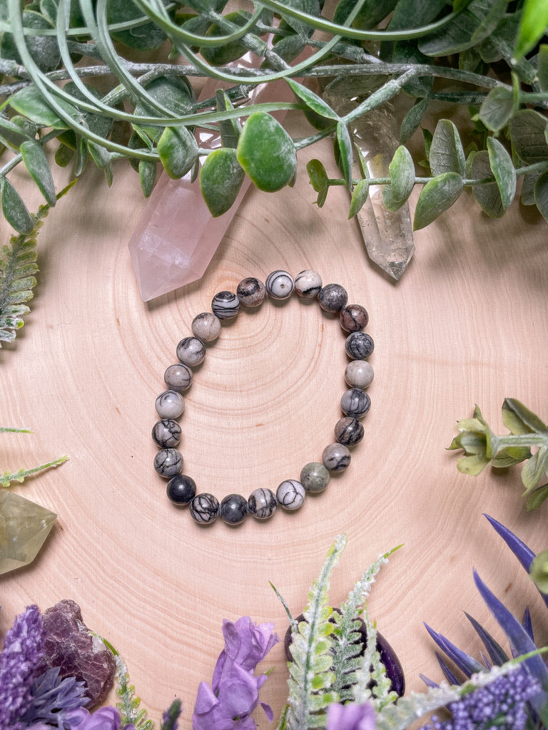 8mm Beaded Spiderweb Jasper Bracelet