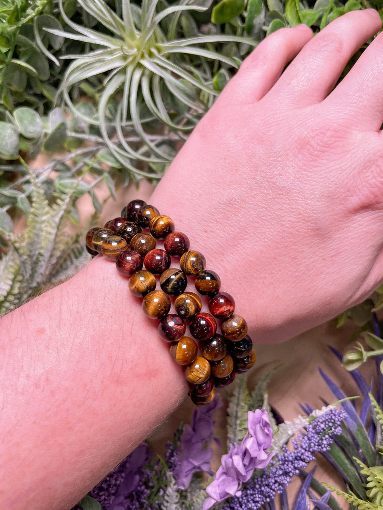 8mm Beaded Mixed Tigers Eye Bracelet