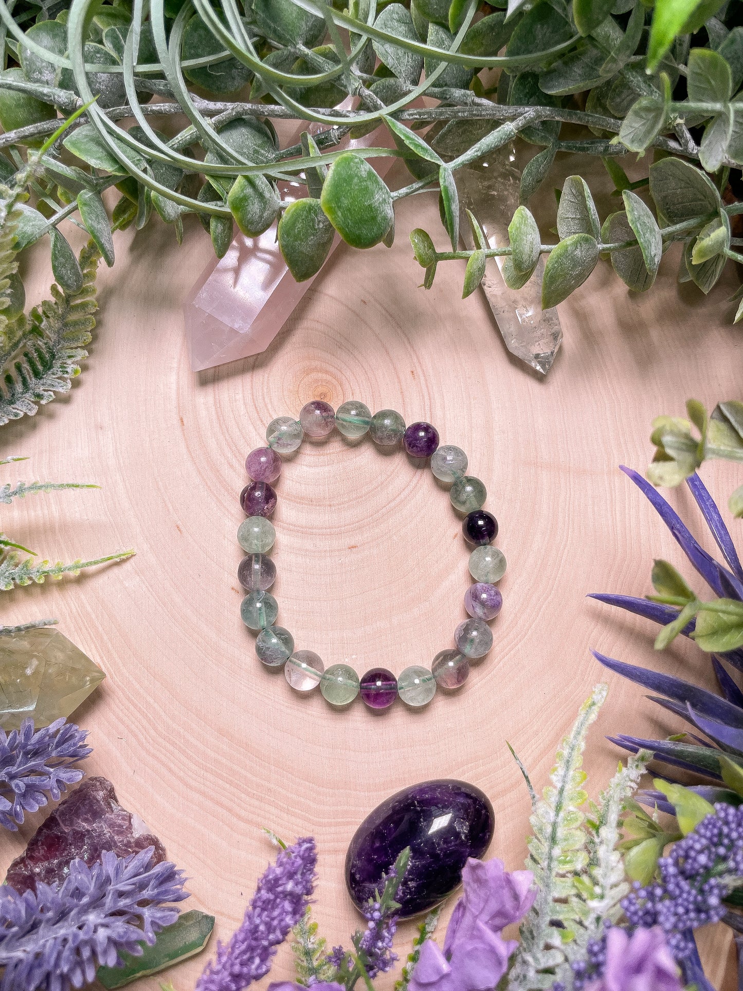 8mm Beaded Rainbow Fluorite Bracelet