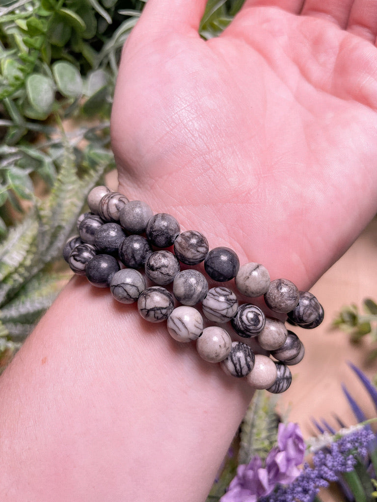 8mm Beaded Spiderweb Jasper Bracelet