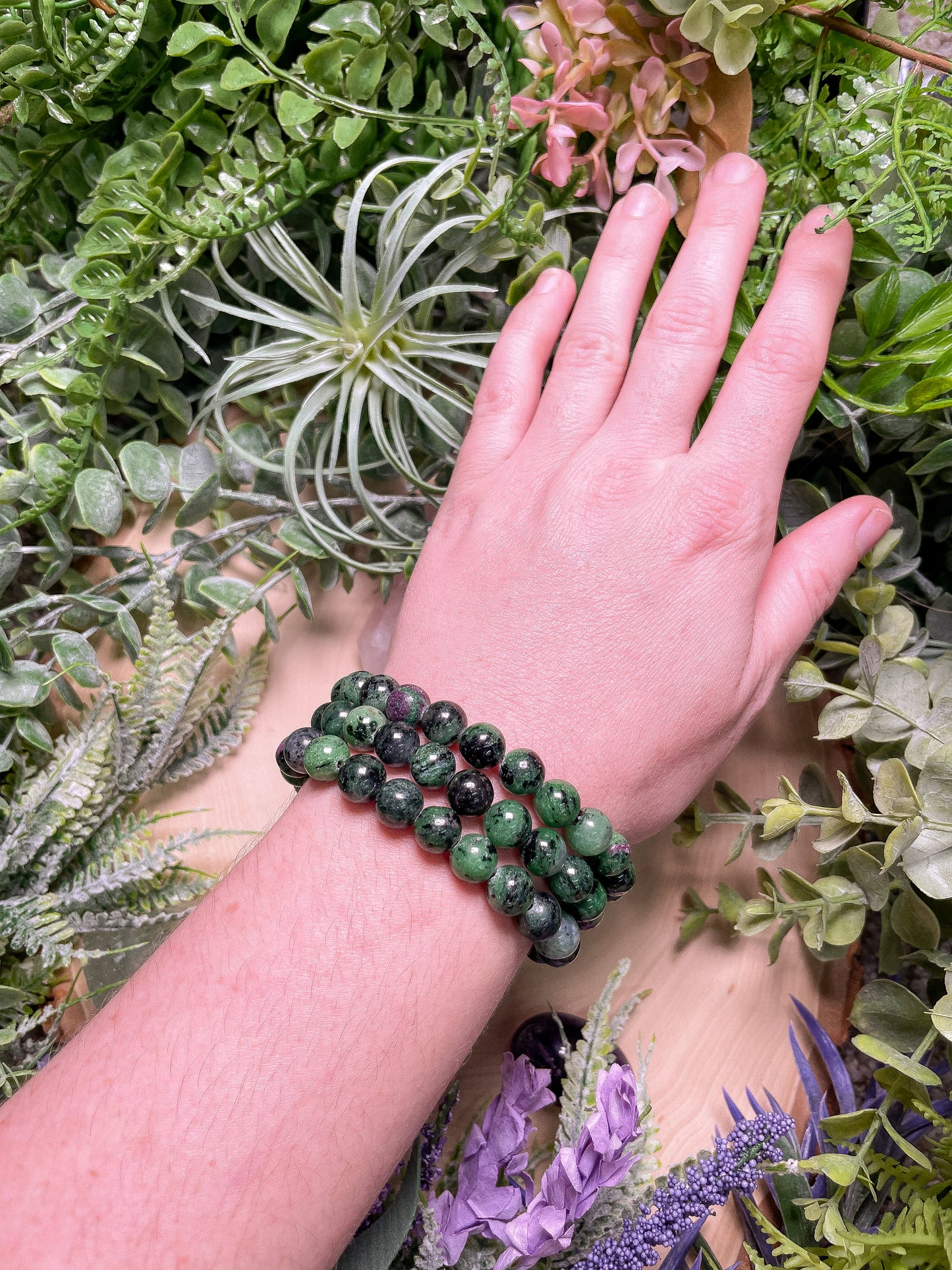 8mm Beaded Ruby Zoisite Bracelet