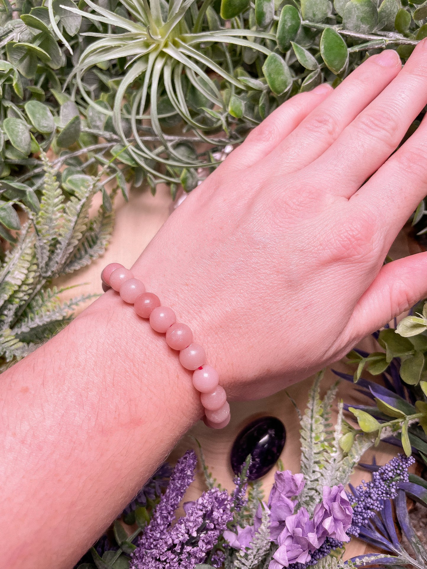8mm Beaded Pink Opal Bracelet