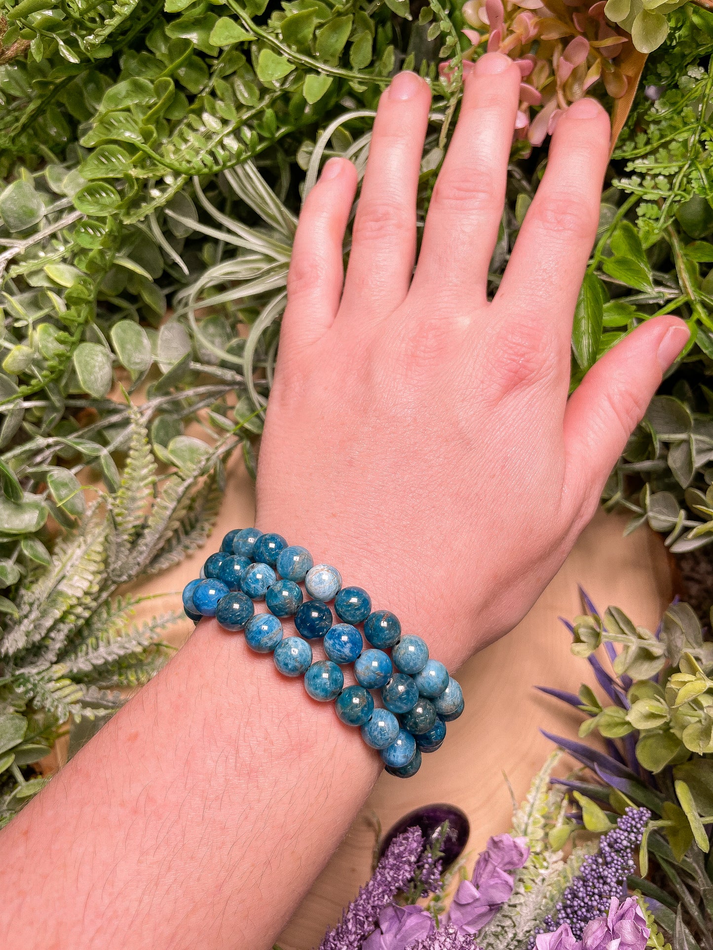 8mm Beaded Blue Apatite Bracelet