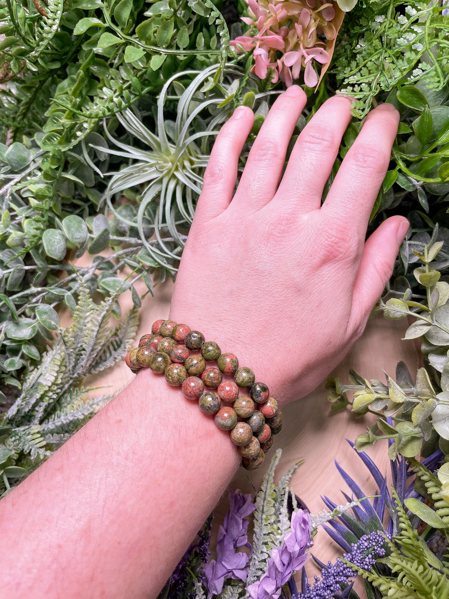 8mm Beaded Unakite Jasper Bracelet