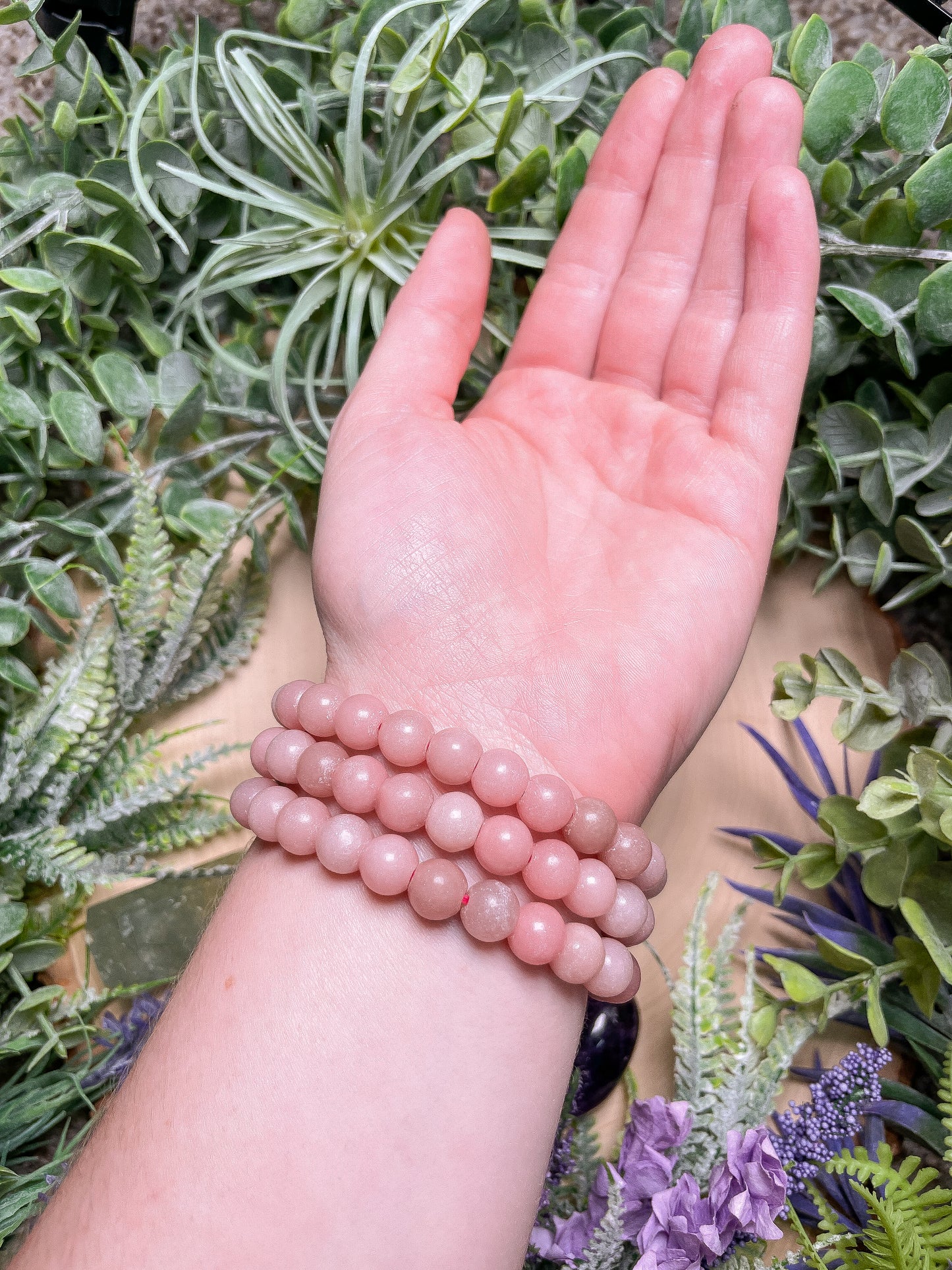 8mm Beaded Pink Opal Bracelet