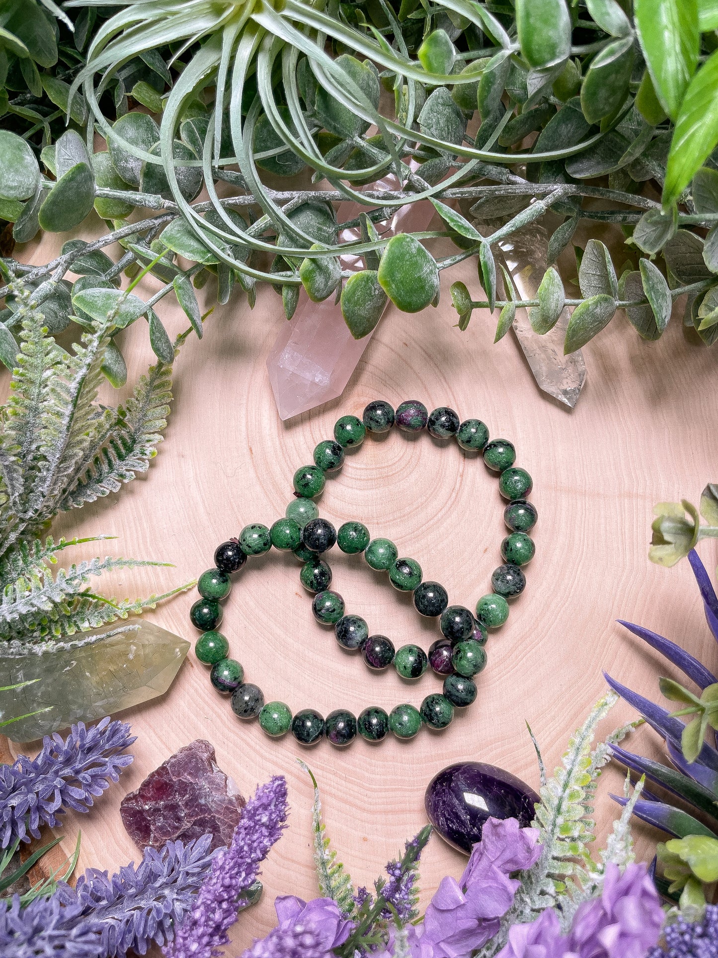 8mm Beaded Ruby Zoisite Bracelet