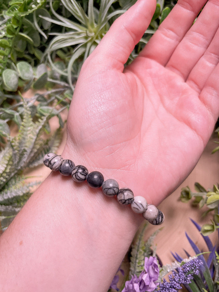 8mm Beaded Spiderweb Jasper Bracelet