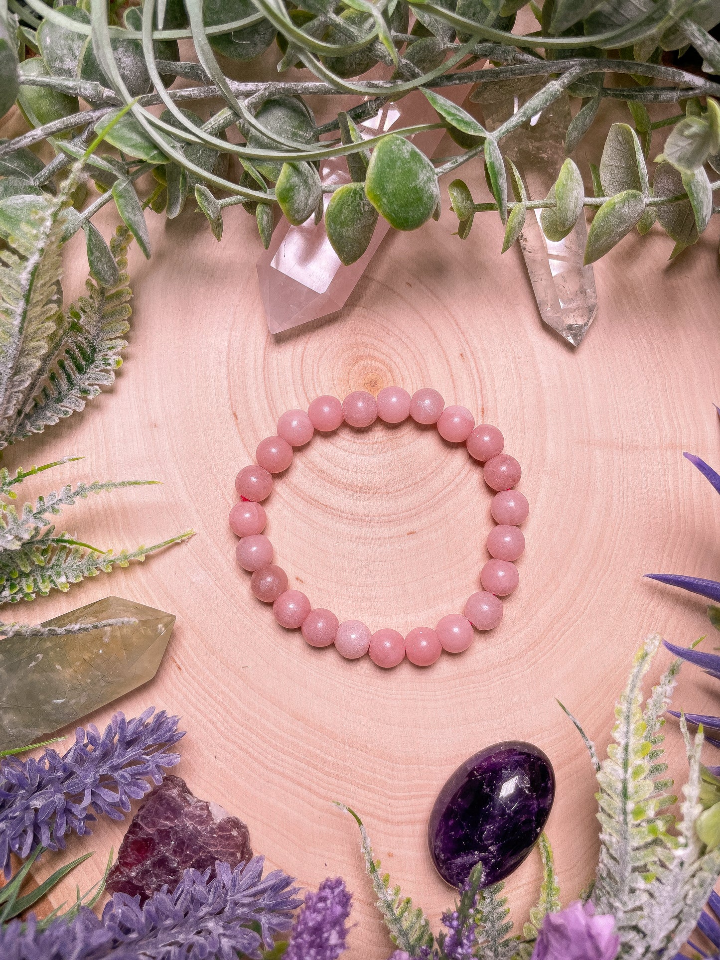 8mm Beaded Pink Opal Bracelet