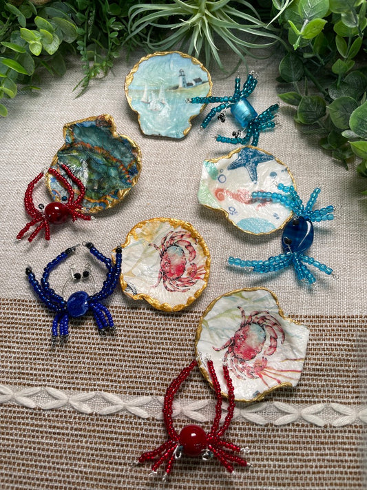 Decoupage Shell and Beaded Crab Set