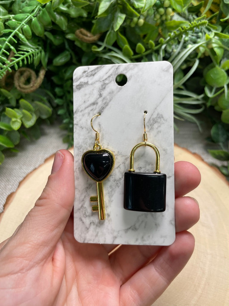 Crystal Lock and Key Earrings