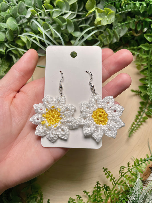 Hand Crocheted Daisy Earrings
