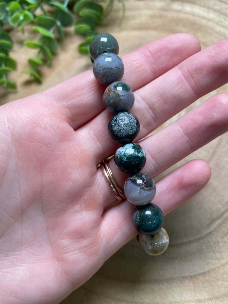 12mm Beaded Moss Agate Bracelet | Copper Ashes
