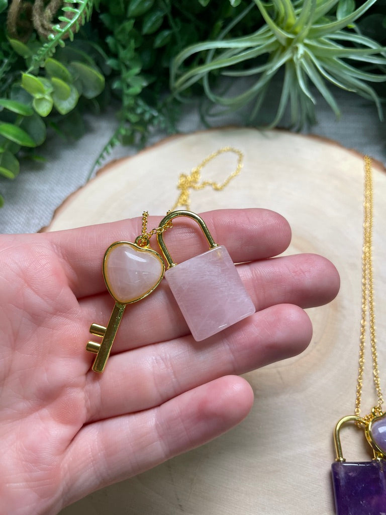 Crystal Lock and Key Necklace