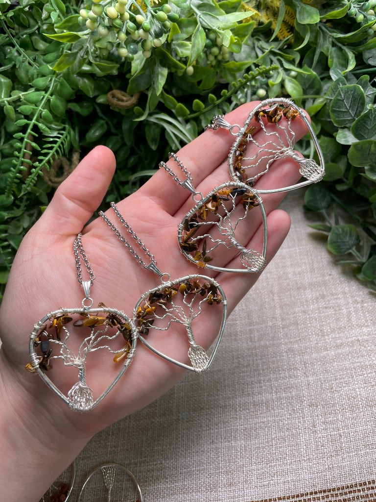 Tigers Eye Heart Tree of Life Necklace