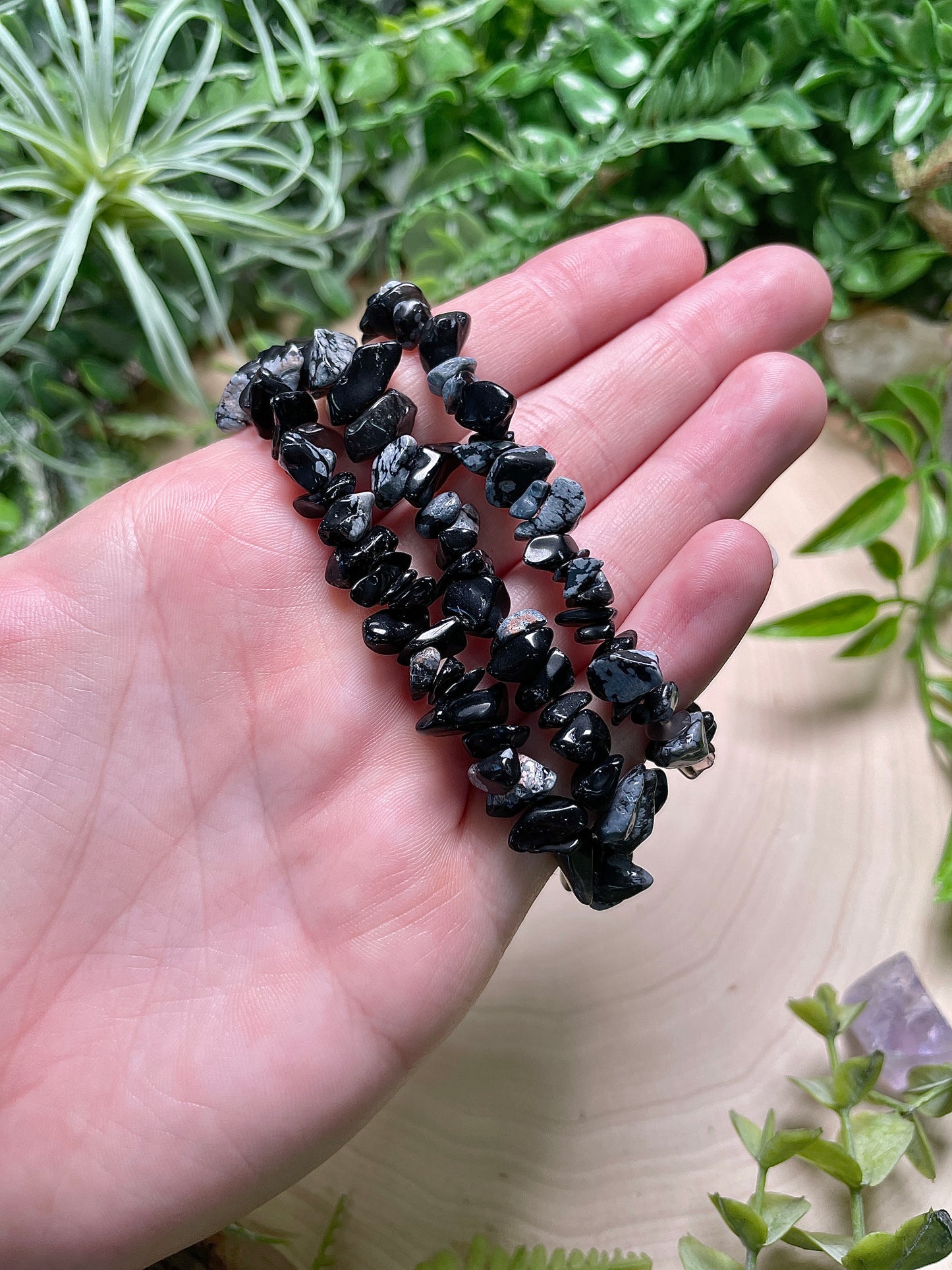 Snowflake Obsidian Chip Bracelet