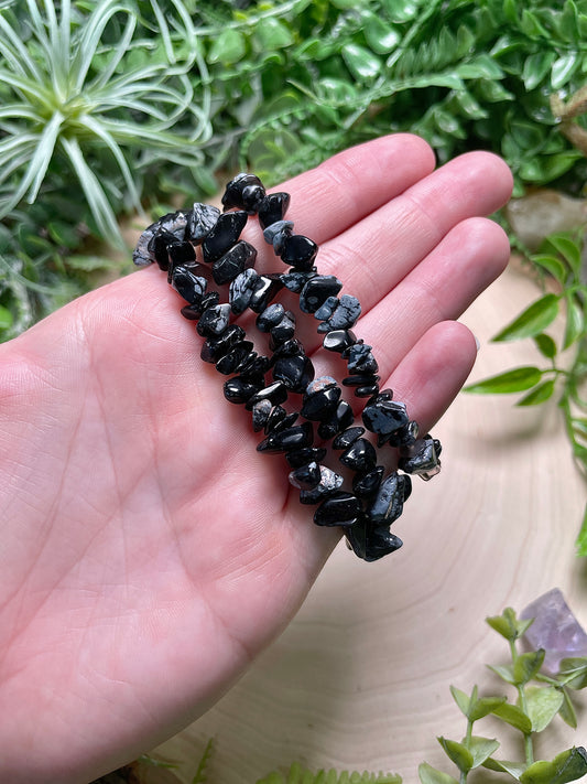 Snowflake Obsidian Chip Bracelet