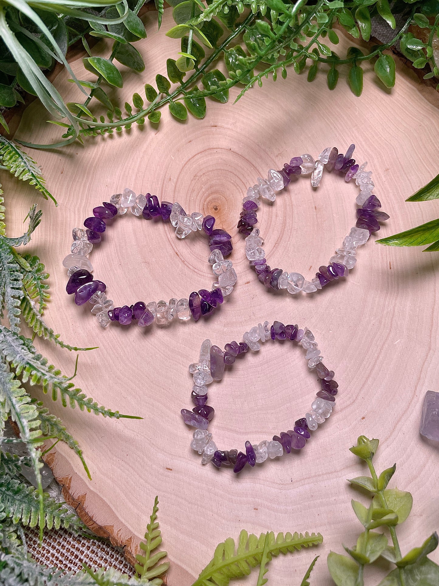 Calm and Clarity Chip Bracelet made with Amethyst and Clear Quartz