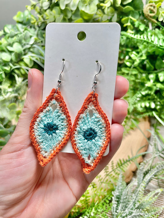 Hand Crocheted Evil Eye Earrings