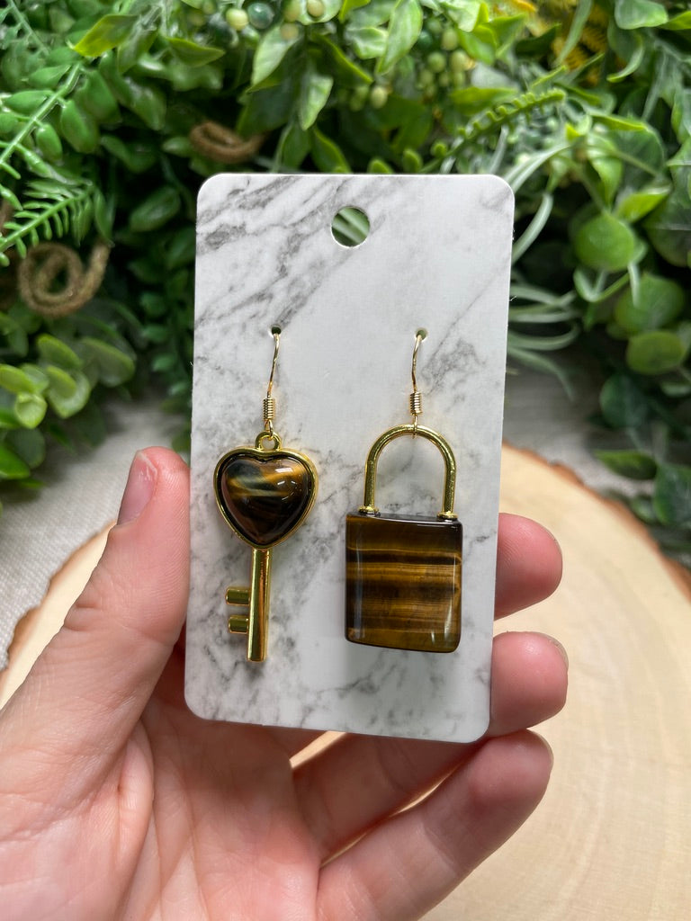 Crystal Lock and Key Earrings