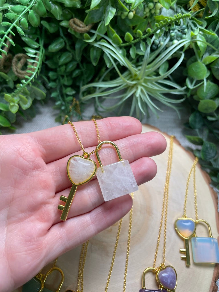 Crystal Lock and Key Necklace