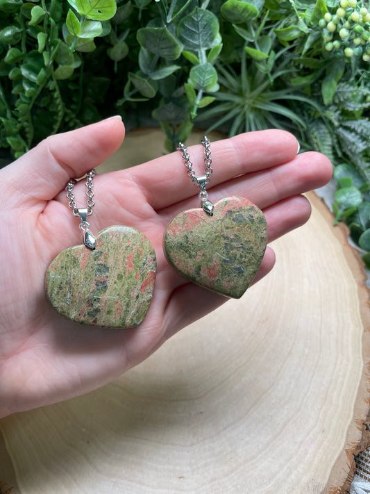 Unakite Jasper Heart Necklace