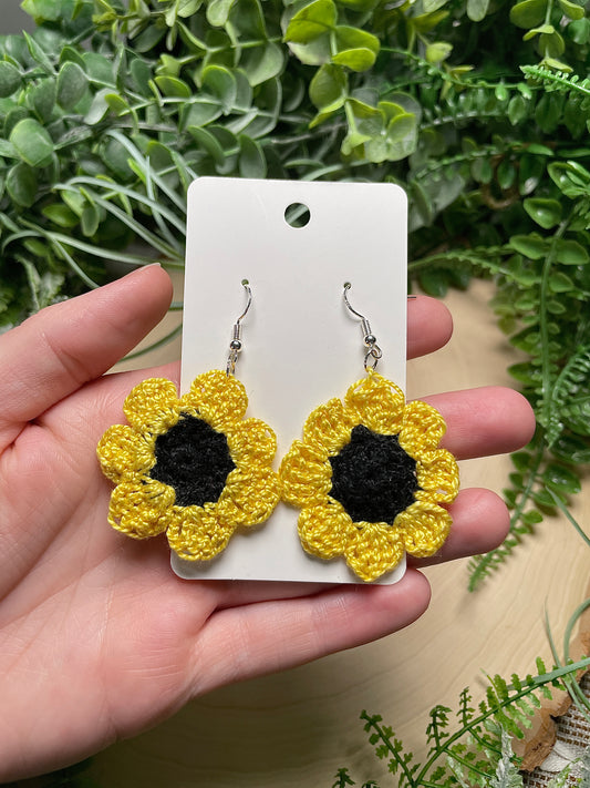 Hand Crocheted Sunflower Earrings