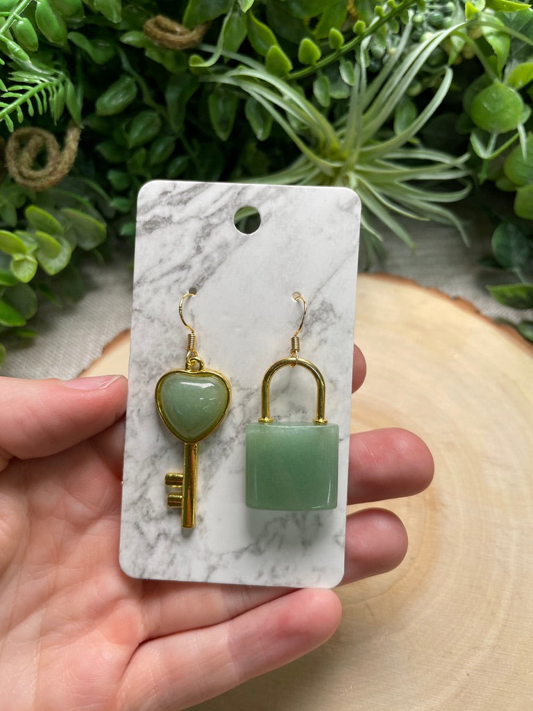 Crystal Lock and Key Earrings