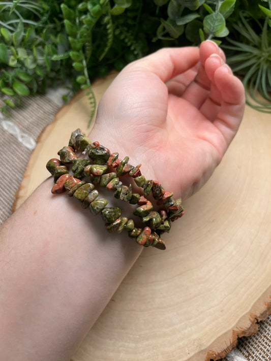 Unakite Jasper Chip Bracelet