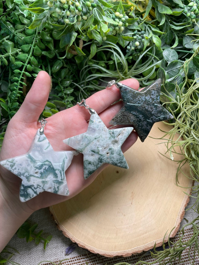 Chunky Moss Agate Star Necklace