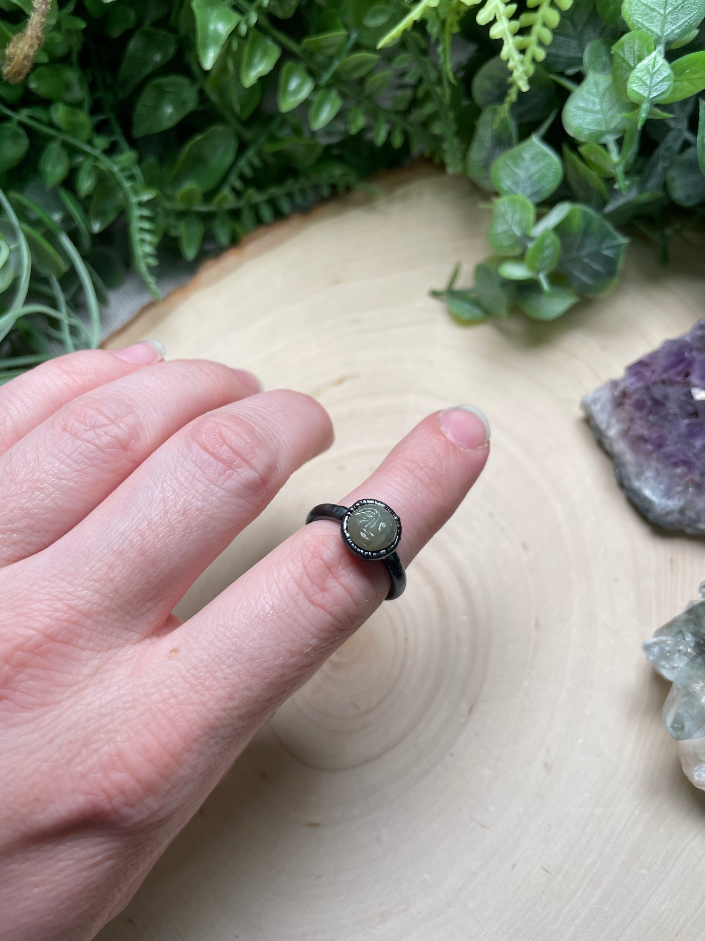 Green Kyanite Goddess Ring Size 5.75