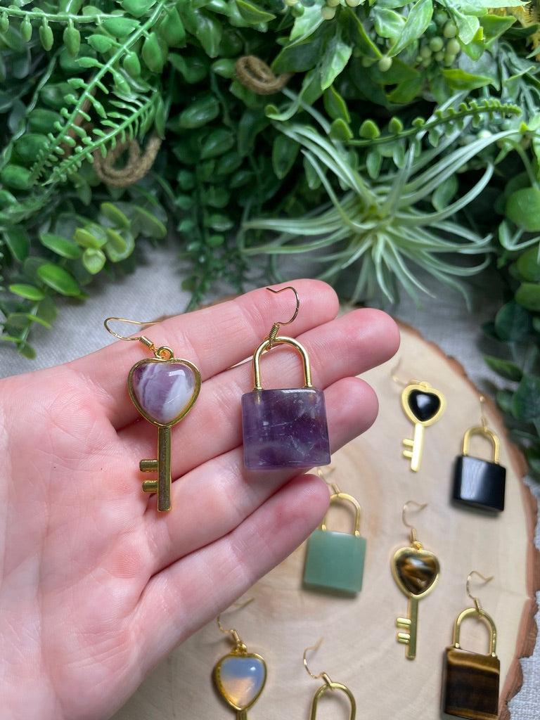 Crystal Lock and Key Earrings