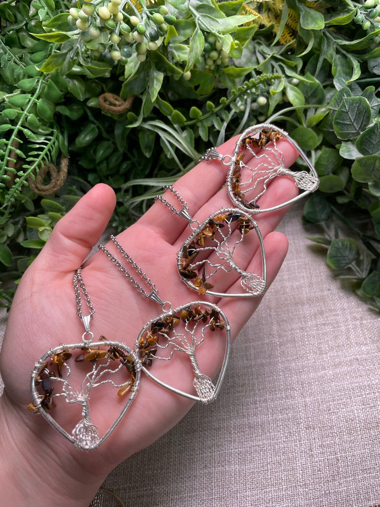Tigers Eye Heart Tree of Life Necklace