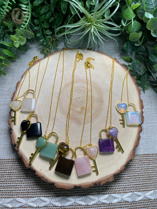 Crystal Lock and Key Necklace
