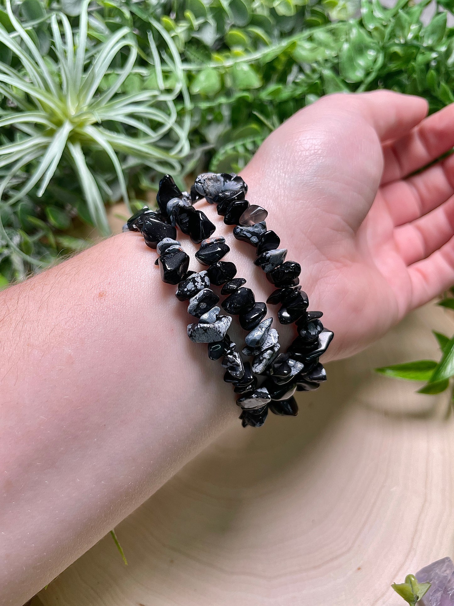 Snowflake Obsidian Chip Bracelet