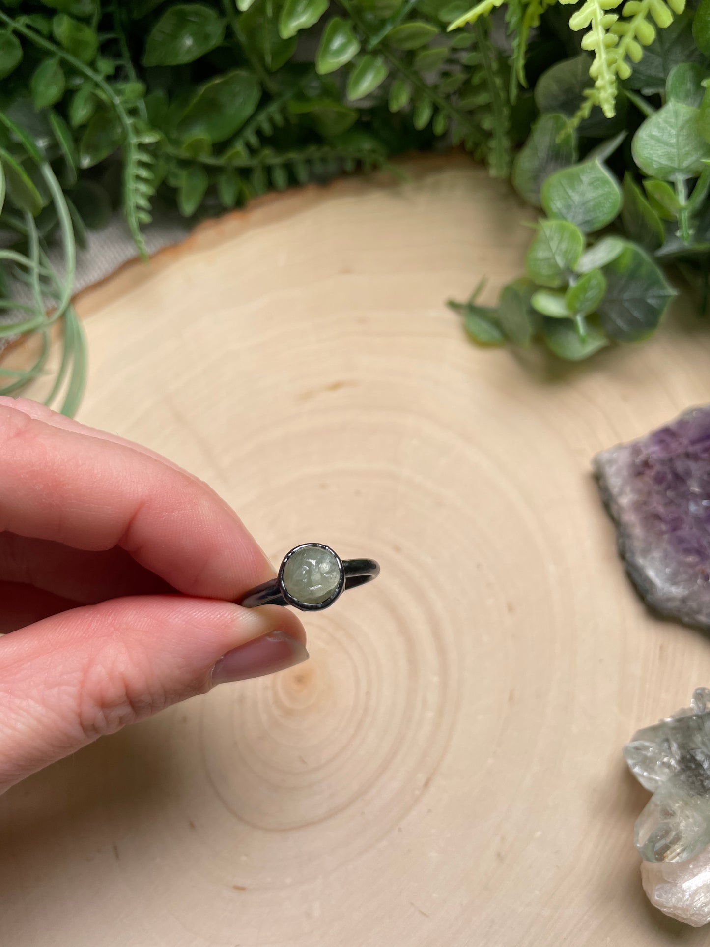 Green Kyanite Goddess Ring Size 7.75
