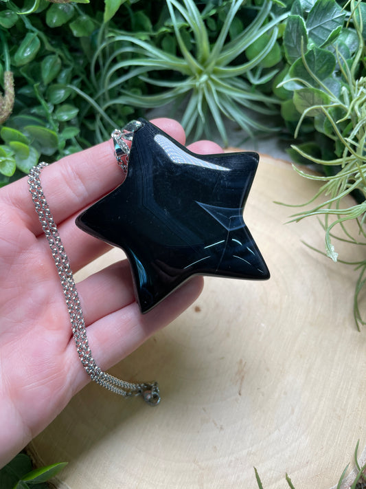 Chunky Black Agate Star Necklace