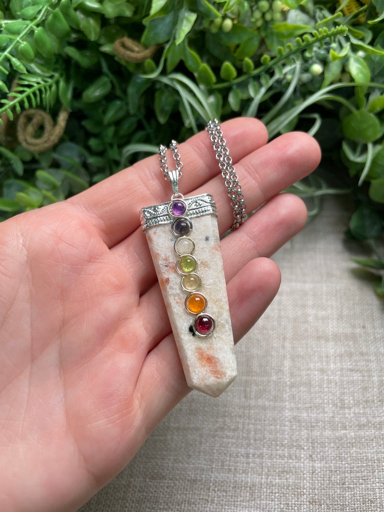 Sunstone and Chakra Crystal Necklace