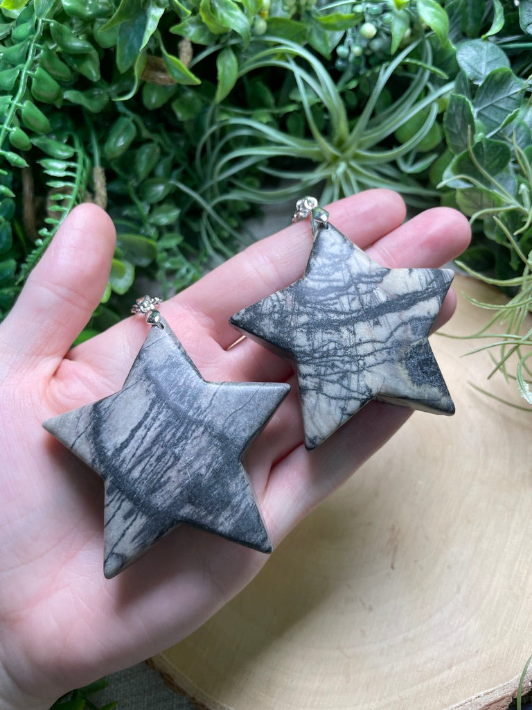 Chunky Spiderweb Jasper Star Necklace