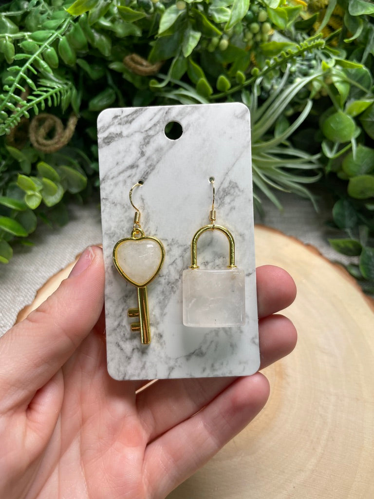 Crystal Lock and Key Earrings