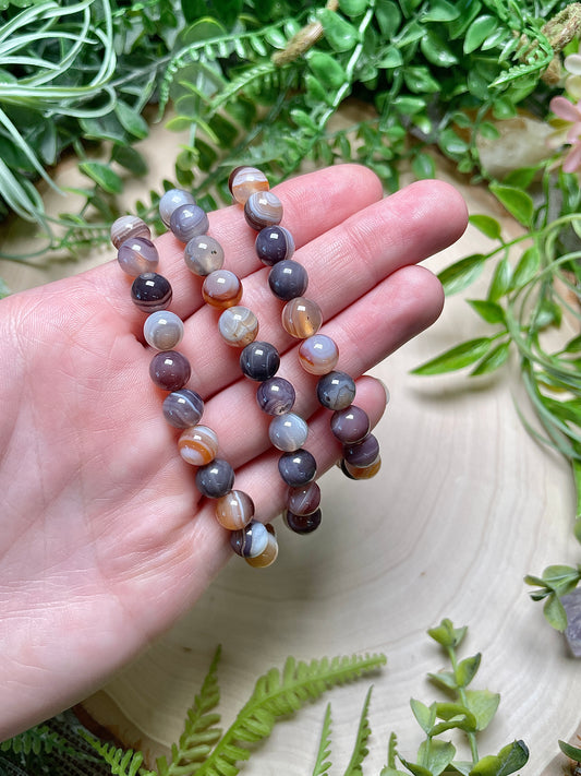 8mm Beaded Botswana Agate Bracelet