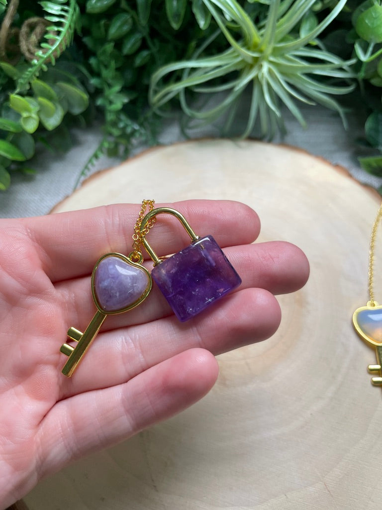 Crystal Lock and Key Necklace
