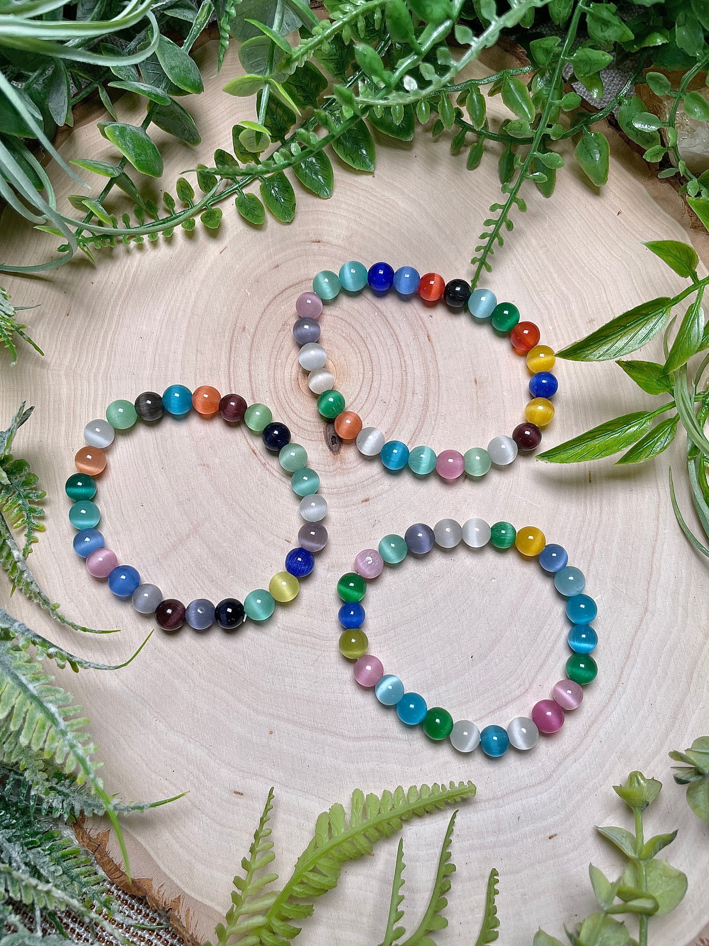 8mm Beaded Mixed Cat Eye Bracelet