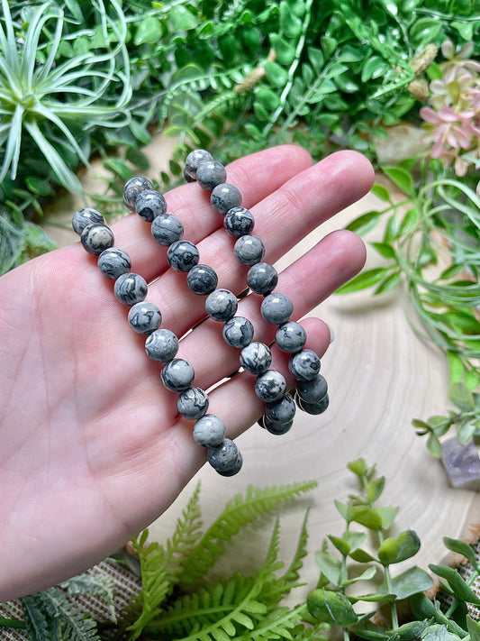 8mm Beaded Map Jasper Bracelet