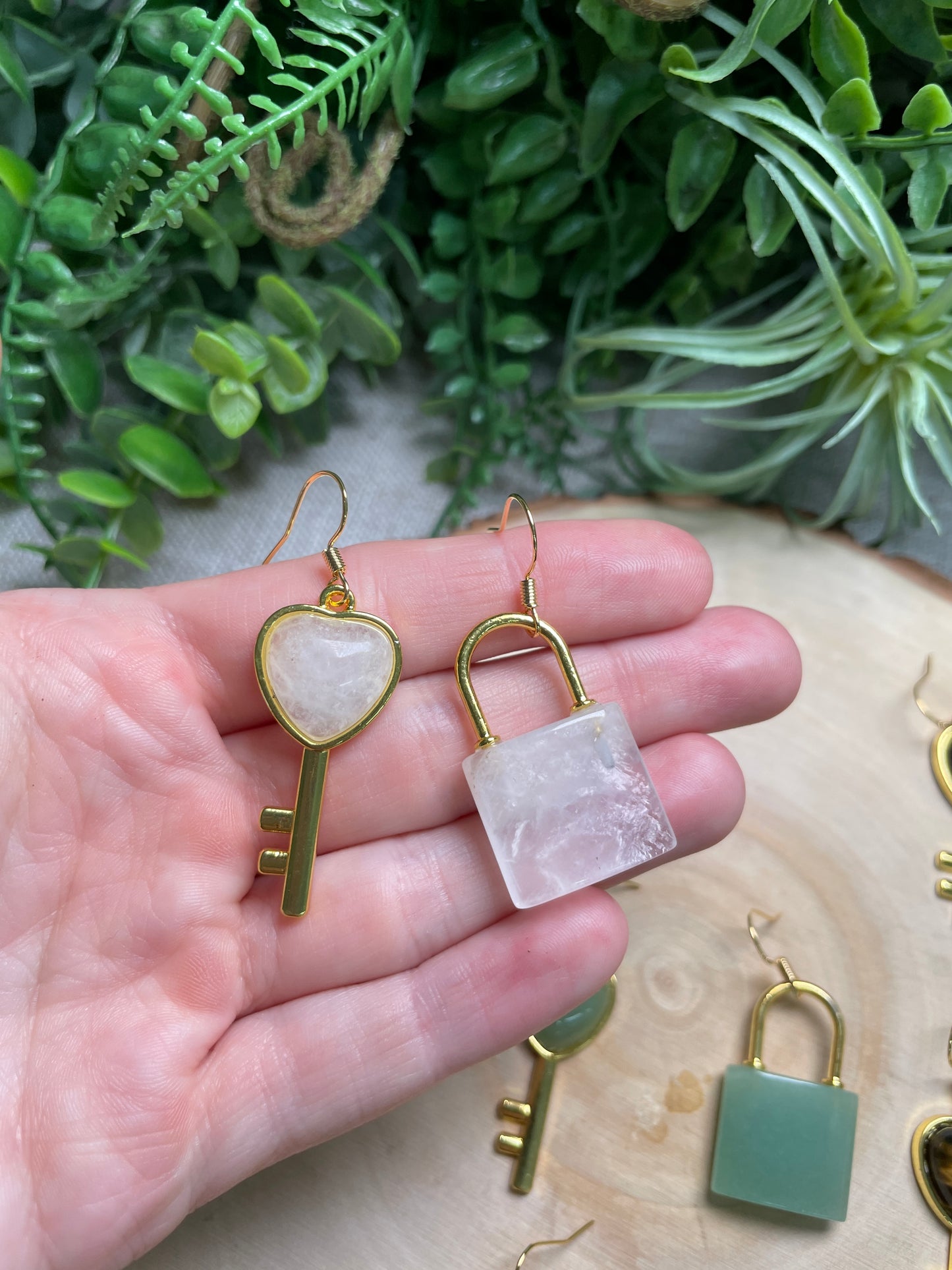 Crystal Lock and Key Earrings